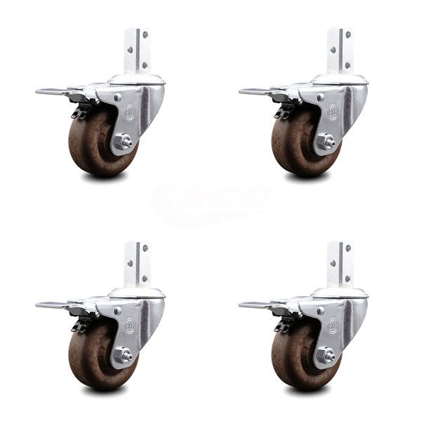 3.5 Inch High Temp Glass Filled Nylon 3/4 Inch Stem Caster Set Total Lock Brake